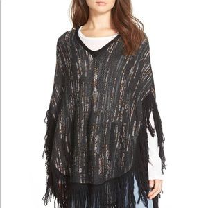 Ella Moss fringed poncho with front pocket